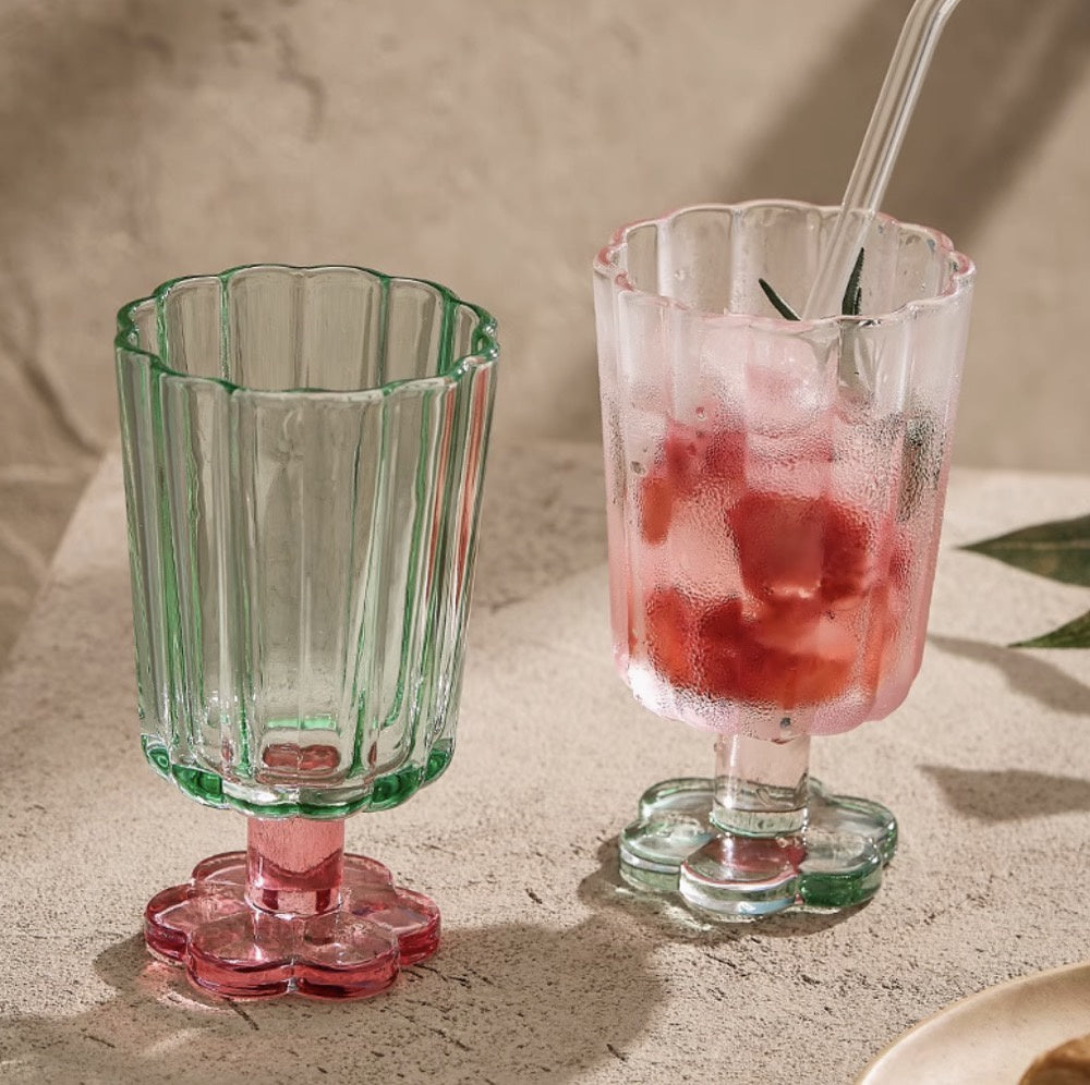 Vintage Color- Block Tall Glass Cup